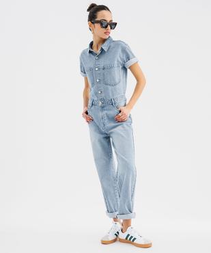 Combinaison pantalon en jean à manches courtes femme vue1 - GEMO(FEMME PAP) - GEMO