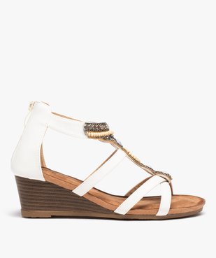Sandales compensées femme avec bride en T à perles vue1 - GEMO(URBAIN) - GEMO
