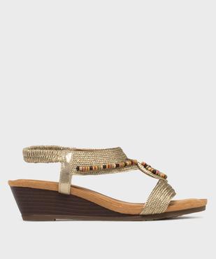 Sandales à talon compensé à brides tressées et perlées femme vue1 - EMILIA ROSA - GEMO