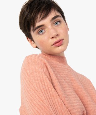 Pull femme en maille côtelée horizontale à col montant vue2 - GEMO(FEMME PAP) - GEMO