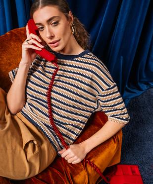 Tee-shirt manches courtes loose en maille stretch femme vue1 - GEMO(FEMME PAP) - GEMO