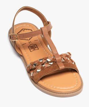 Sandales fille plates à brides en cuir contrastées vue5 - TANEO - GEMO