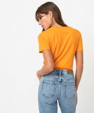 Tee-shirt à manches courtes avec col V roulotté femme vue3 - GEMO(FEMME PAP) - GEMO
