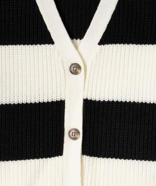 Gilet court en grosse maille à rayures fille vue2 - GEMO (JUNIOR) - GEMO