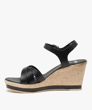 Sandales femme à talon compensé et brides unies en cuir vue3 - GEMO(URBAIN) - GEMO