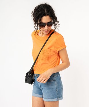 Tee-shirt manches courtes en modal à poche crochetée femme vue1 - GEMO 4G FEMME - GEMO