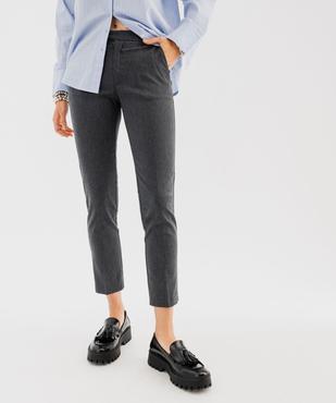 Pantalon droit extensible en toile chinée avec ceinture femme vue2 - GEMO(FEMME PAP) - GEMO