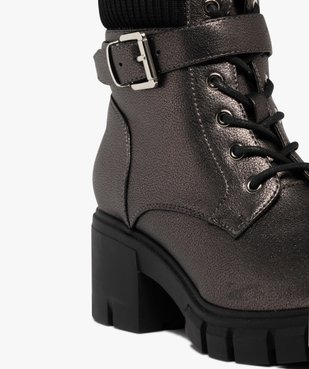 Boots femme à talon cranté et col chaussette effet métallisé scintillant vue6 - 5 MILES - GEMO