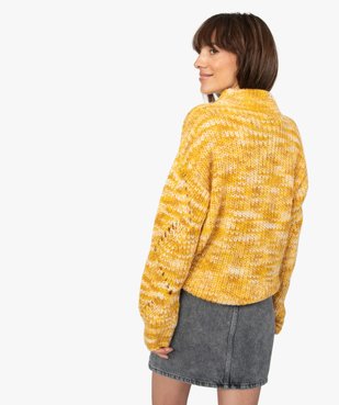 Pull femme en grosse maille colorée et manches ajourées vue3 - GEMO(FEMME PAP) - GEMO