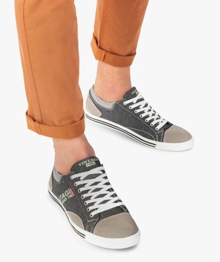 Baskets homme en toile avec surpiqûres contrastantes vue1 - GEMO (CASUAL) - GEMO