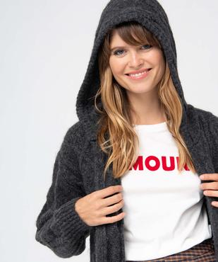 Gilet femme à capuche en maille torsadée vue2 - GEMO 4G FEMME - GEMO