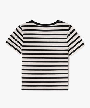 Tee-shirt manches courtes coupe courte à rayures fille vue3 - GEMO 4G FILLE - GEMO