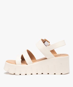 Sandales femme compensées à larges brides unies vue3 - GEMO(URBAIN) - GEMO