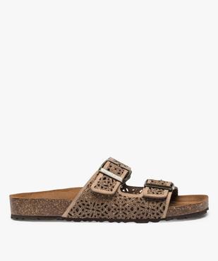 Sandales femme mules plates en cuir sur semelle liège vue3 - GEMO (CASUAL) - GEMO