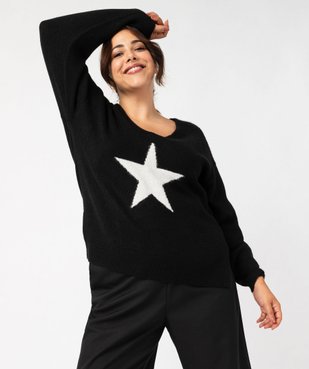 Pull col V avec inscription pailletée femme grande taille vue1 - GEMO (G TAILLE) - GEMO