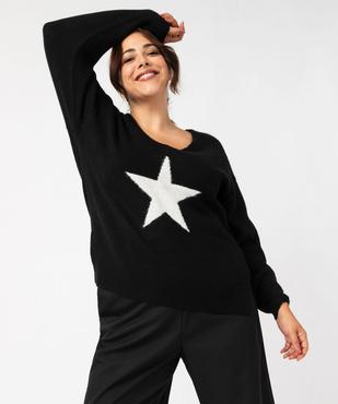 Pull col V avec inscription pailletée femme grande taille vue1 - GEMO (G TAILLE) - GEMO