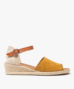 Sandales femme à talon compensé façon espadrilles en cuir vue1 - GEMO (CASUAL) - GEMO