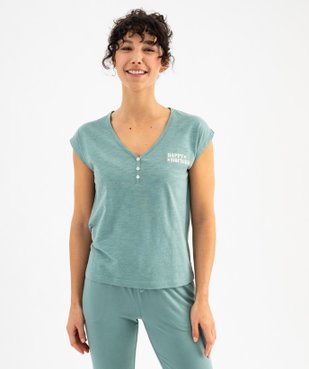 Haut de pyjama à manches courtes et col V femme vue2 - GEMO 4G FEMME - GEMO