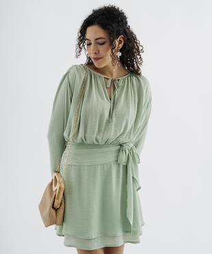 Robe courte à manches longues en satin femme vue1 - GEMO(FEMME PAP) - GEMO