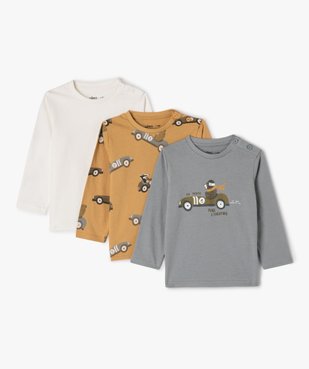 Tee-shirt manches longues en coton bébé garçon (lot de 3) vue1 - GEMO(BEBE DEBT) - GEMO