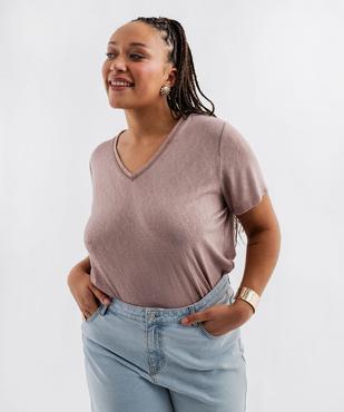 Tee-shirt manches courtes pailleté à col V femme grande taille vue1 - GEMO (G TAILLE) - GEMO