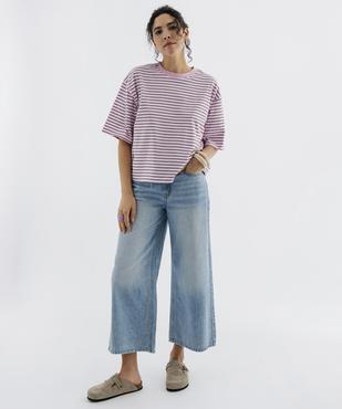 Tee-shirt manches courtes coupe large en jersey de coton rayé femme vue4 - GEMO 4G FEMME - GEMO