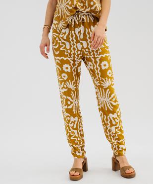 Pantalon à taille élastiquée en viscose fluide imprimée femme vue1 - GEMO 4G FEMME - GEMO