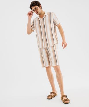 Chemise manches courtes et col cubain à rayures homme vue4 - GEMO (HOMME) - GEMO