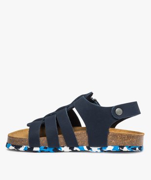 Sandales garçon unies en cuir avec bride à scratch vue3 - GEMO (ENFANT) - GEMO