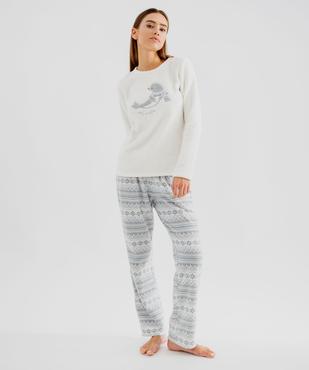 Pyjama chaud en polaire et sherpa imprimé femme vue1 - GEMO(HOMWR FEM) - GEMO