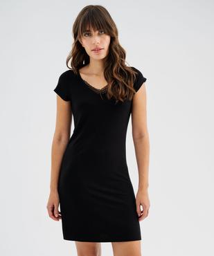 Chemise de nuit en maille extensible avec col V en dentelle femme vue7 - GEMO 4G FEMME - GEMO