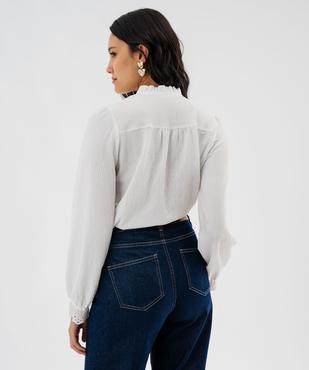 Chemise manches longues en maille texturée et dentelle femme vue3 - GEMO(FEMME PAP) - GEMO