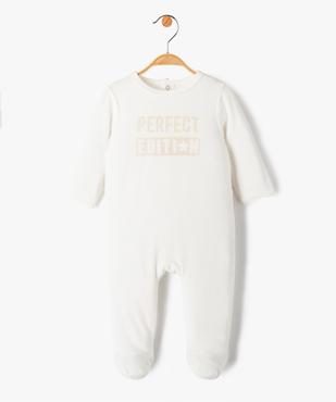 Pyjama bébé à pont-dos en velours avec message vue1 - PREMIER PRIX BY GEMO - GEMO