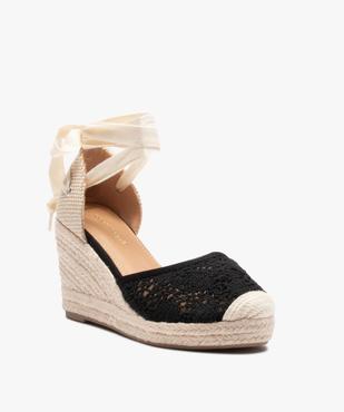 Sandales femme compensées dessus macramé et lacets ruban vue2 - SANS MARQUE - GEMO