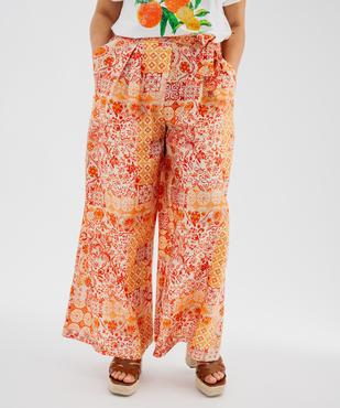 Pantalon fluide imprimé avec ceinture à nouer femme vue1 - GEMO 4G GT - GEMO