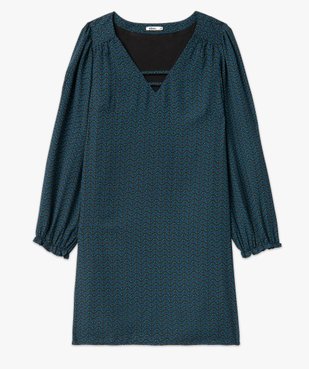 Robe droite imprimée à manches longues et col V fantaisie femme vue4 - GEMO 4G FEMME - GEMO