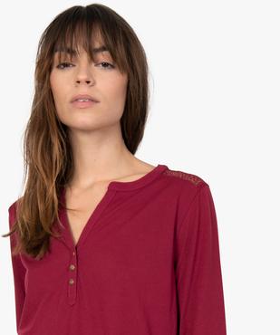 Tee-shirt femme à manches 3/4 boutonnées et dentelle au dos  vue2 - GEMO(FEMME PAP) - GEMO