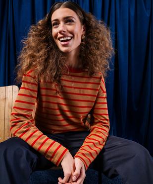 Tee-shirt manches longues rayé en maille femme vue1 - GEMO(FEMME PAP) - GEMO