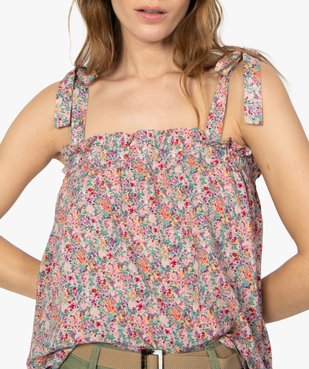 Débardeur femme à motifs fleuris et bretelles à nouer vue2 - GEMO(FEMME PAP) - GEMO