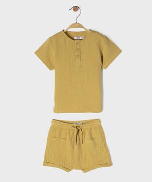 Ensemble 2 pièces en gaze de coton bébé garçon short + tee-shirt vue1 - GEMO(BEBE DEBT) - GEMO