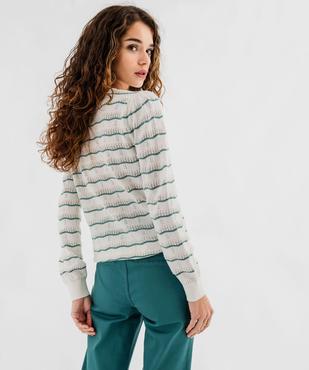 Pull rayé en maille ajourée femme vue3 - GEMO 4G FEMME - GEMO