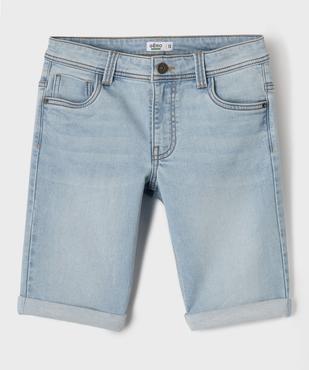 Bermuda en jean stretch coupe slim taille ajustable avec revers garçon vue2 - GEMO 4G GARCON - GEMO