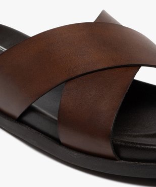 Mules homme unies à brides larges croisées dessus en cuir - Taneo vue6 - TANEO - GEMO