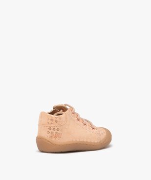 Chaussures premiers pas fille en cuir à motif fleuri avec zip et lacets - NA! vue5 - NA! - GEMO