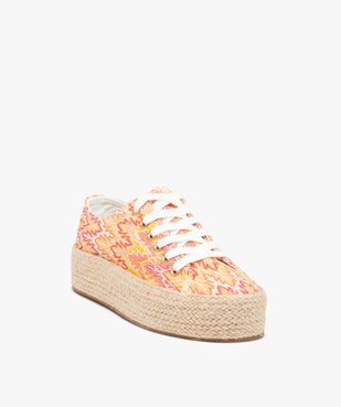 Baskets femme en toile multicolore à semelle en corde vue3 - GEMO 4G FEMME - GEMO