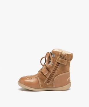 Boots bébé garçon dessus en cuir uni fourrées sherpa - Kickers vue3 - KICKERS - GEMO