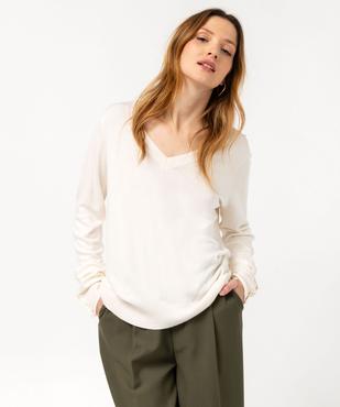 Pull fin à col V avec boutons aux poignets femme vue2 - GEMO 4G FEMME - GEMO