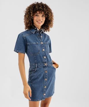 Robe en jean courte forme chemise femme - LuluCastagnette vue1 - LULUCASTAGNETTE - GEMO