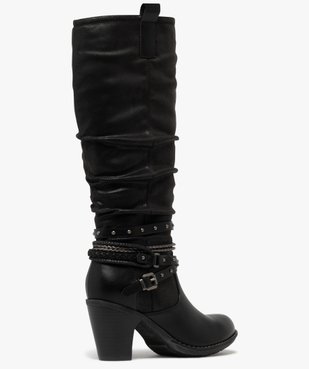 Bottes femme à talon carré et tige plissée avec brides fantaisie vue4 - GEMO(URBAIN) - GEMO