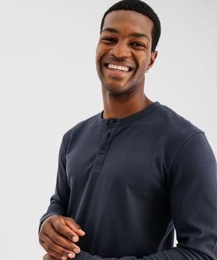 Tee-shirt manches longues en coton piqué avec col tunisien homme vue3 - GEMO 4G HOMME - GEMO